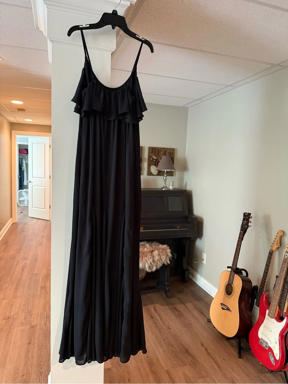 Abercrombie & Fitch Black Ruffle-Front Spaghetti Strap Maxi Dress